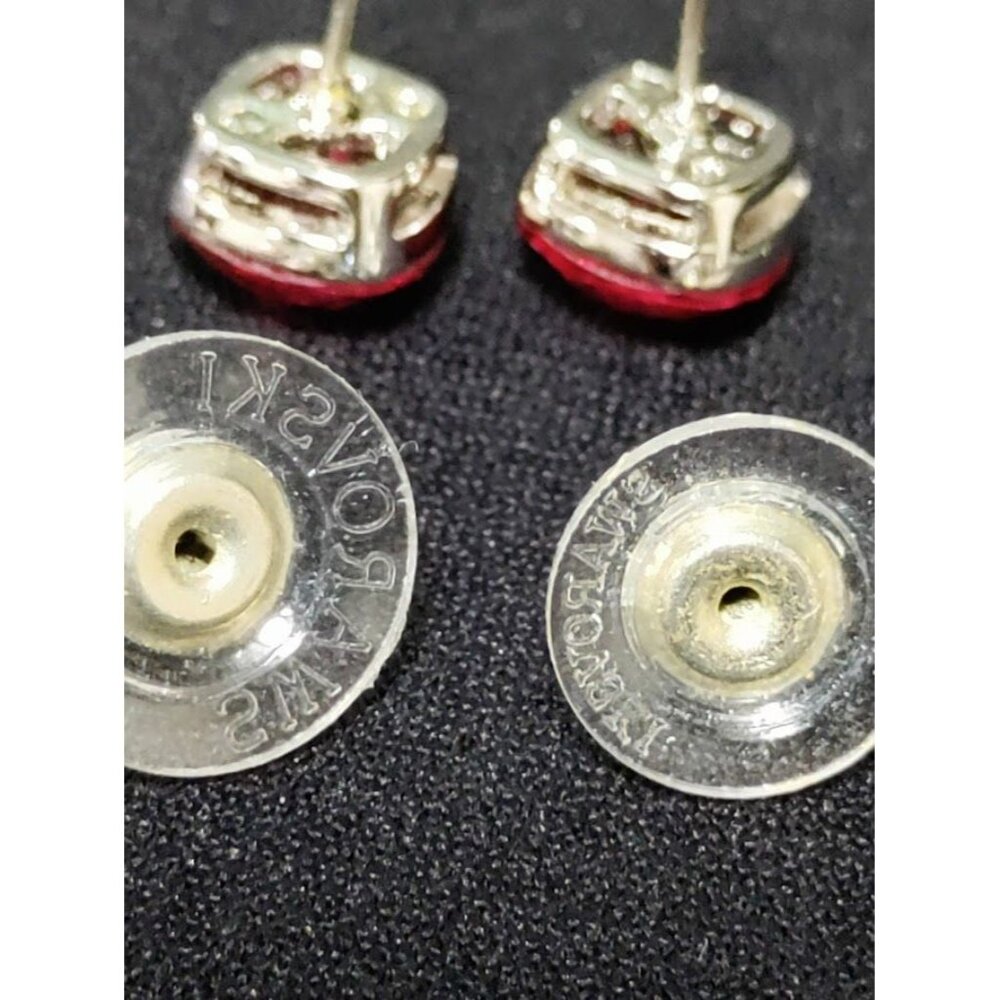 Swarovski Sterling Silver Square Pink Crystal Post Stud Earrings - Picture 4 of 6